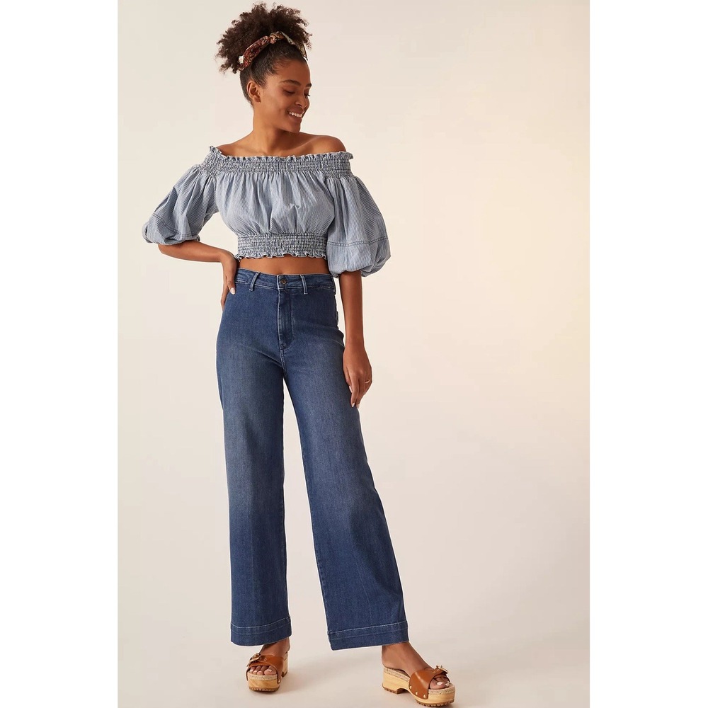 Anthropologie Pilcro The Skipper Jeans Womens 31 Dark Blue High Rise Wide Leg